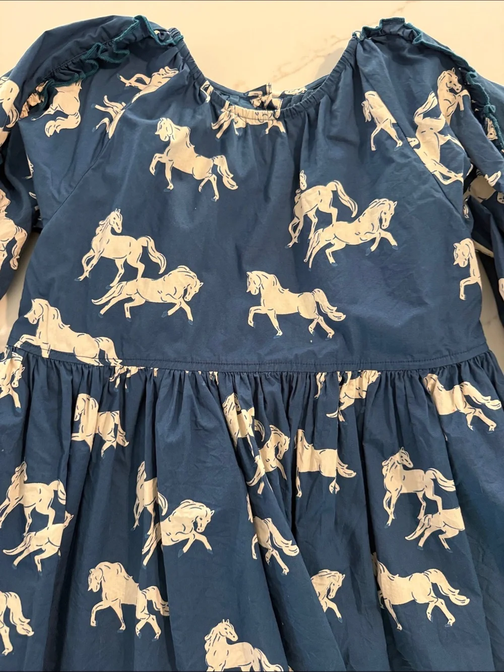 Pink Chicken Navy Dress with White Horse Print